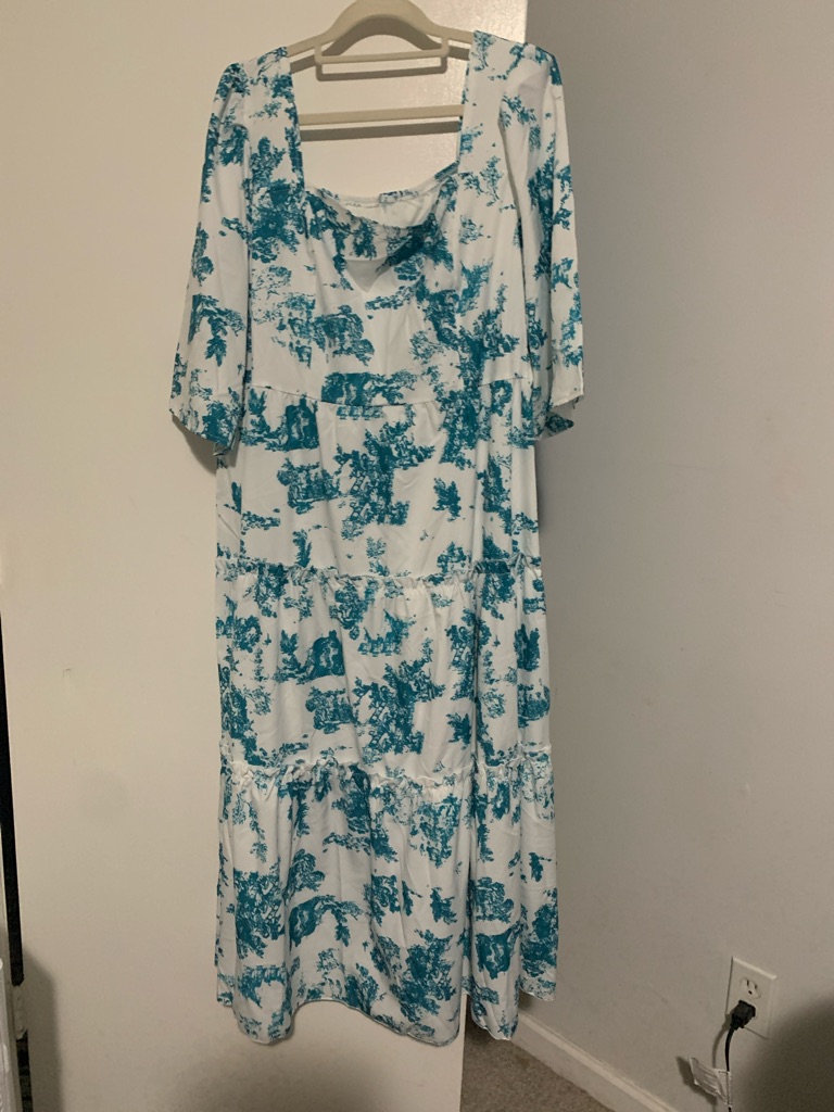 Shein White Maxi Dress With Teal Floral Print